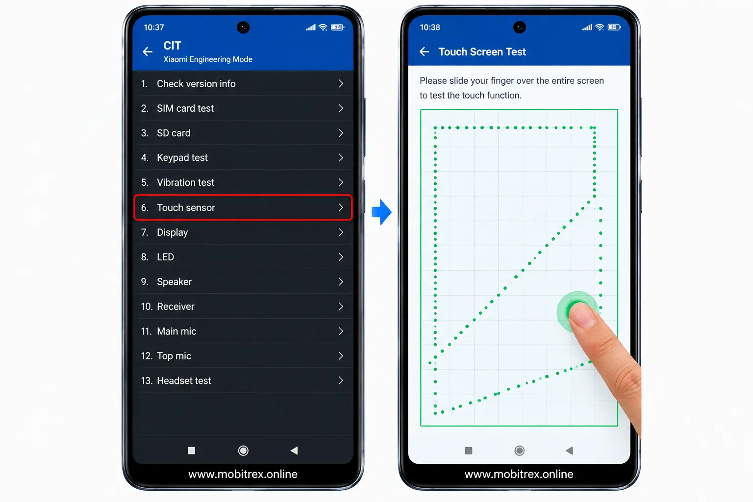 Xiaomi Touch Sensor and Touch Screen Test in CIT diagnostics